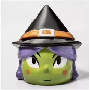 HIDE AND EEK Halloween Witch Candy Dish Ceramic Treat Jar with Lid Target NEW